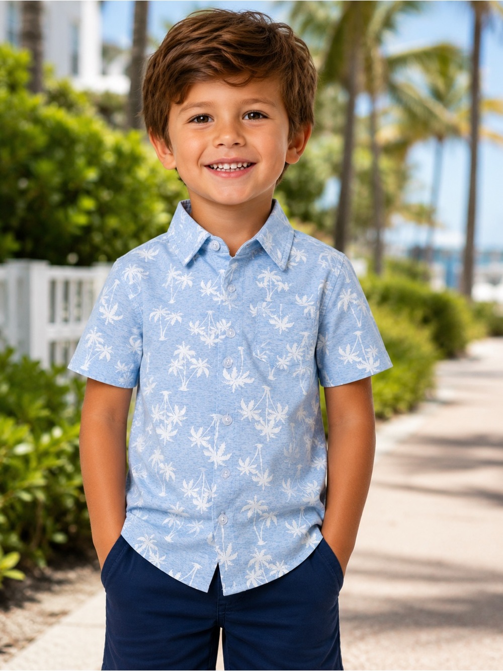 Andy & Evan Palm Print Button-Up Shirt Boys 4T NWT Tropical Beach Resort